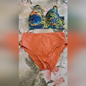 Vibrant Tropical Bikini Set with Orange Bottoms